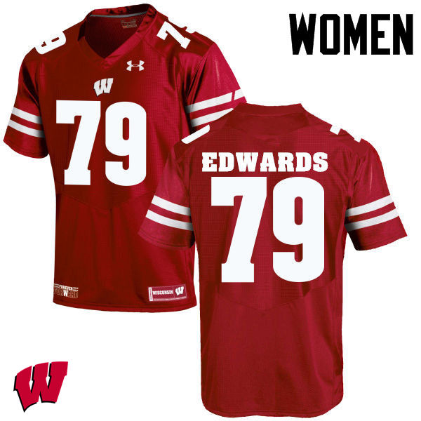 Women Wisconsin Badgers #79 David Edwards College Football Jerseys-Red - Click Image to Close